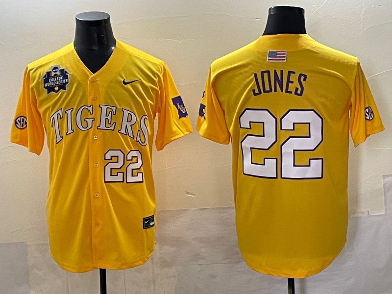 Men 2025 LSU Tigers #22 Jones Yellow Joint Name Nike NCAA 2025  Jersey style 5->ncaa teams->NCAA Jersey